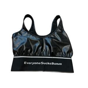 Women’s Faux Leather Sports Bra Size Large Everyone Sucks Buime Elastic